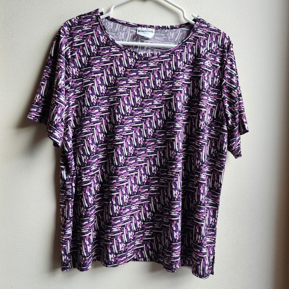 BonWorth Purple Print Scoop Neck Short Sleeve Jersey Size Large